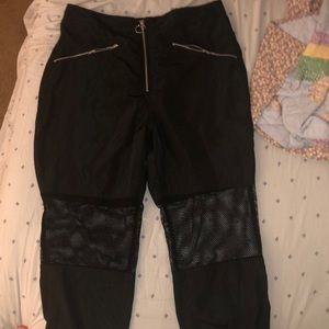 Black Silver Zipper Baggy Pants